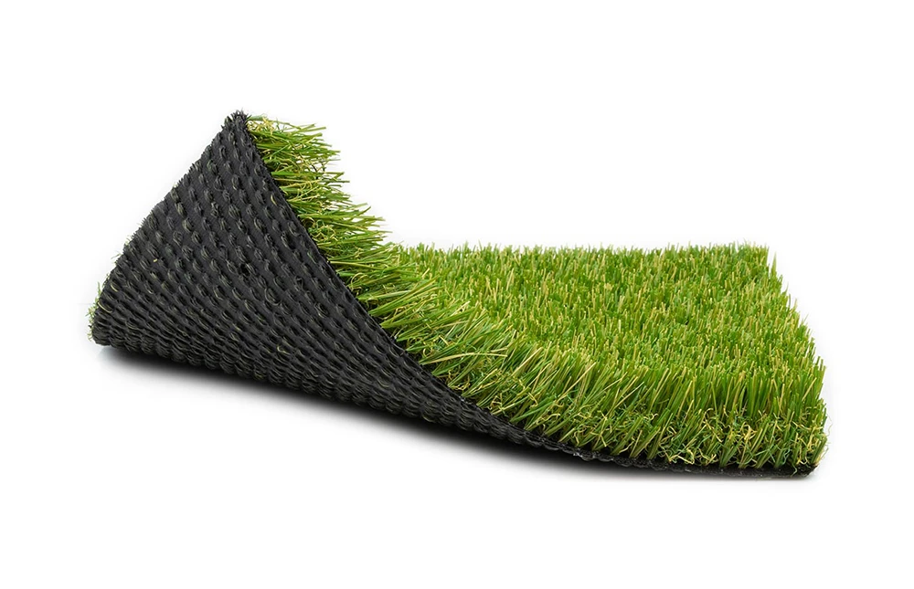 Rolled piece of artificial grass with a black backing