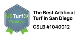 Logo with text about artificial turf in San Diego and CSLB number
